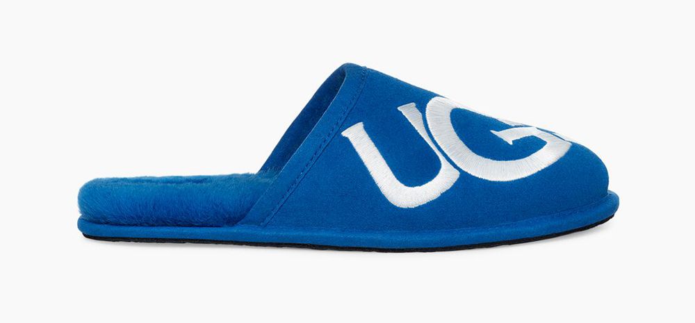 Ugg Slipper Mens - Ugg Scuff Logo Blue / White - 195ILJEKW